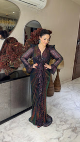 Sequins front drape dress